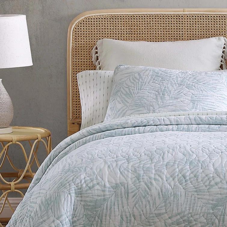 3pc King Palmday Quilt & Sham Set Light Blue - Tommy Bahama: Botanical Pattern, OEKO-TEX Certified