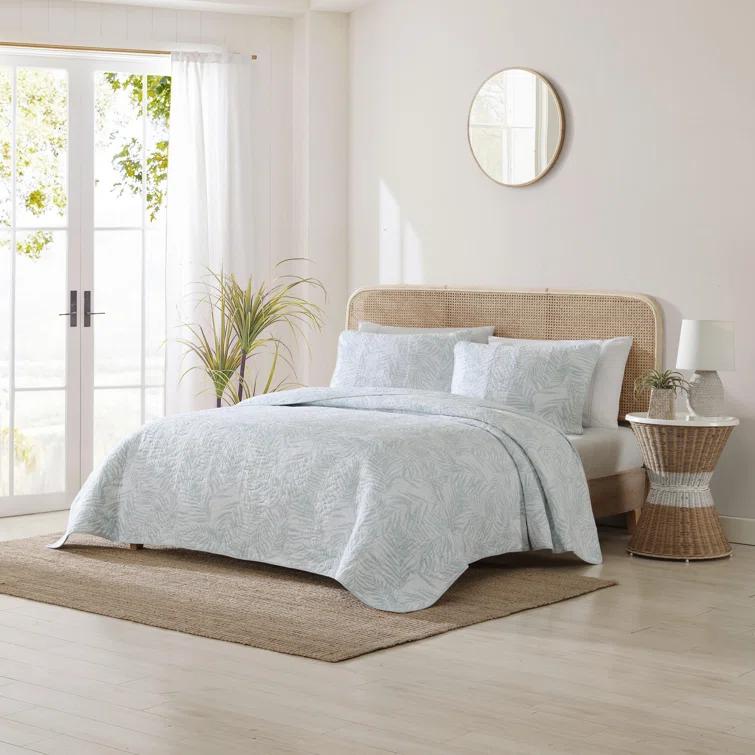 3pc King Palmday Quilt & Sham Set Light Blue - Tommy Bahama: Botanical Pattern, OEKO-TEX Certified