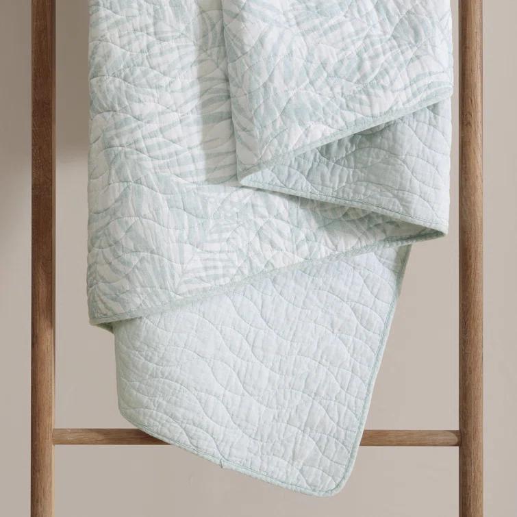 3pc King Palmday Quilt & Sham Set Light Blue - Tommy Bahama: Botanical Pattern, OEKO-TEX Certified