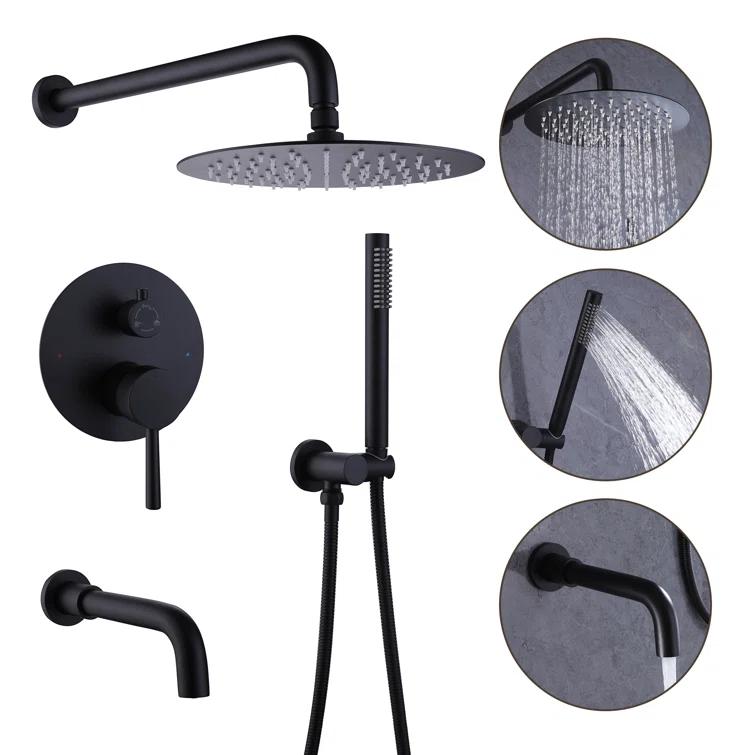 10 Inch Overhead Shower with 360° Rotatable Tub Spout Rough In Pressure Balance Valve Body