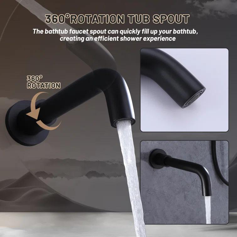 10 Inch Overhead Shower with 360° Rotatable Tub Spout Rough In Pressure Balance Valve Body