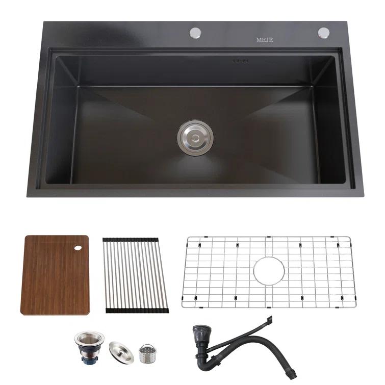 31.5"L Drop-in Stainless Steel Kitchen Sink, Single Large Kitchen Sink with Accessories