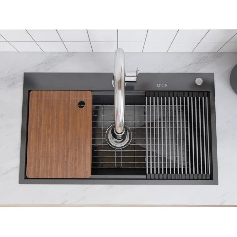 31.5"L Drop-in Stainless Steel Kitchen Sink, Single Large Kitchen Sink with Accessories
