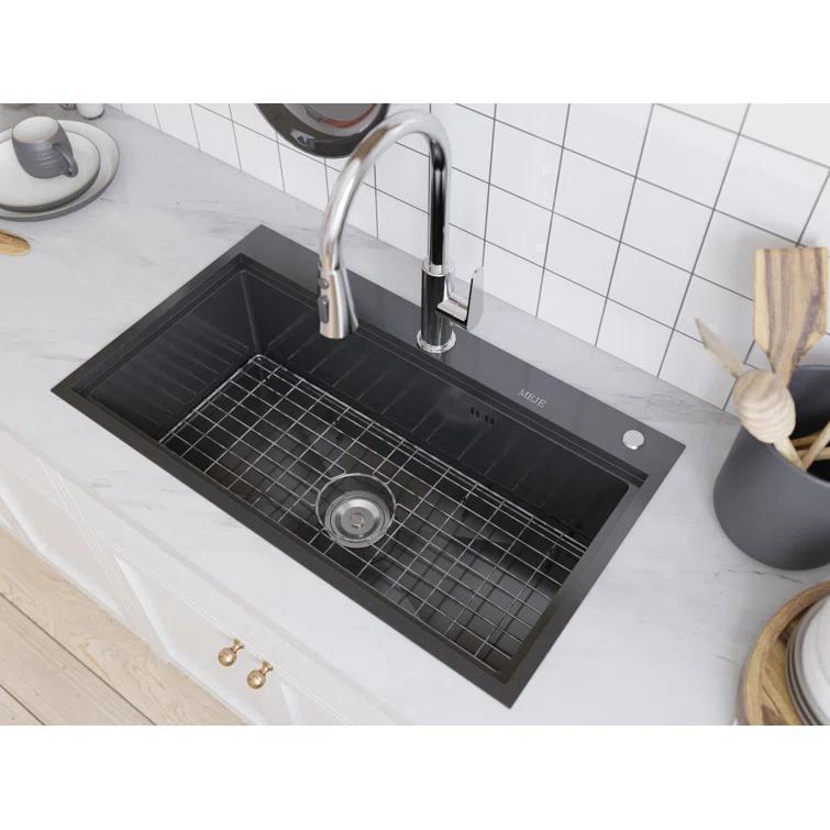 31.5"L Drop-in Stainless Steel Kitchen Sink, Single Large Kitchen Sink with Accessories