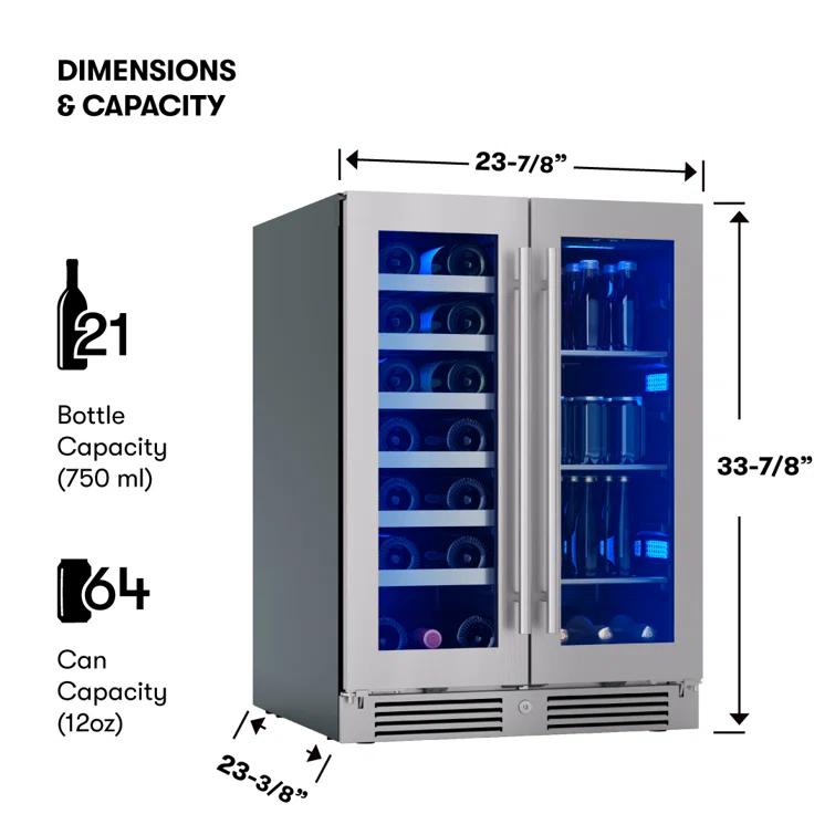 Zephyr Zephyr Presrv 24" 21-Bottle and 64-Can Dual Zone Wine and Beverage Cooler