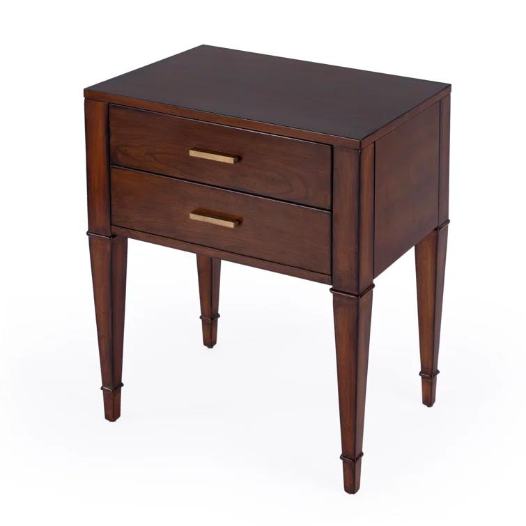 Kai Antique Cherry 2 Drawer Wood Nightstand with Gold Accents