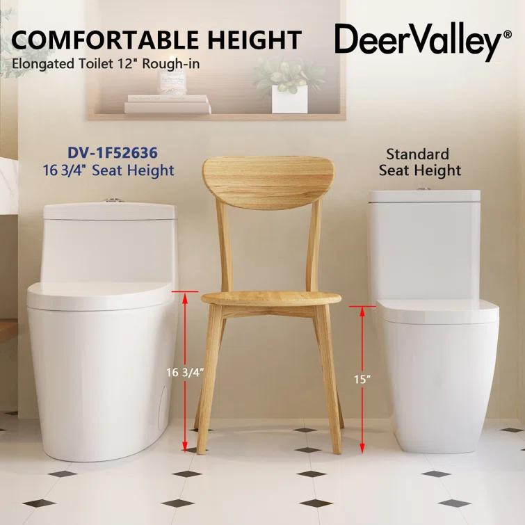 DeerValley Prism Dual-Flush Elongated One-Piece Toilet with Glazed Surface Lower Water Tank for Space Saving (Seat Included)