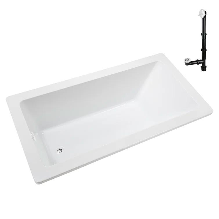 60" x 32" Acrylic Soaking Drop-In Bathtub, Drain Included