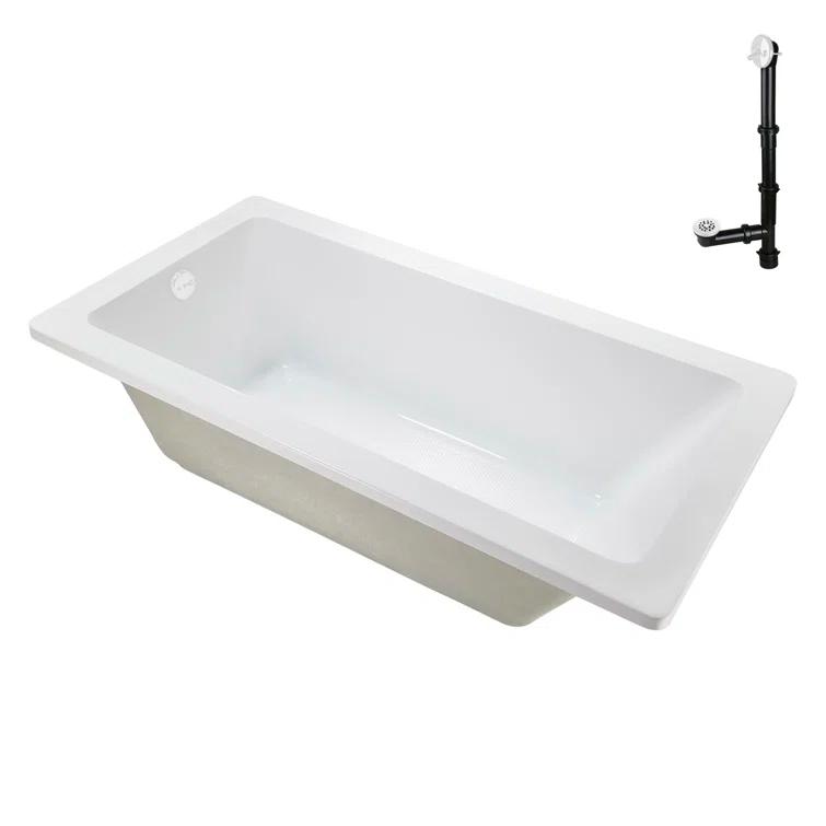 60" x 32" Acrylic Soaking Drop-In Bathtub, Drain Included