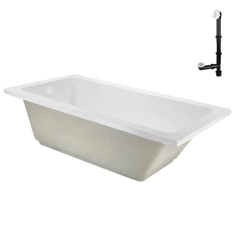 60" x 32" Acrylic Soaking Drop-In Bathtub, Drain Included