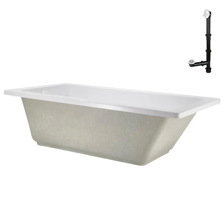 60" x 32" Acrylic Soaking Drop-In Bathtub, Drain Included