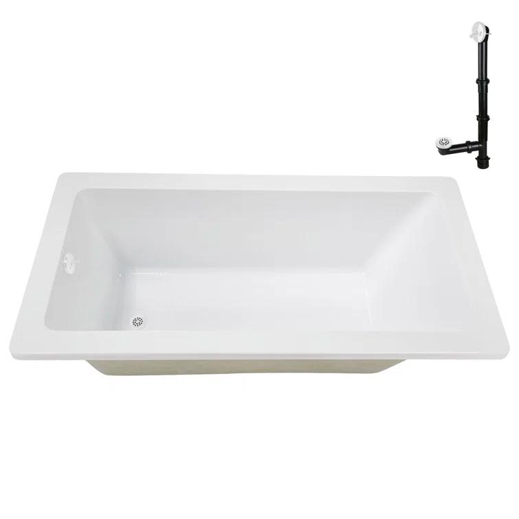 60" x 32" Acrylic Soaking Drop-In Bathtub, Drain Included
