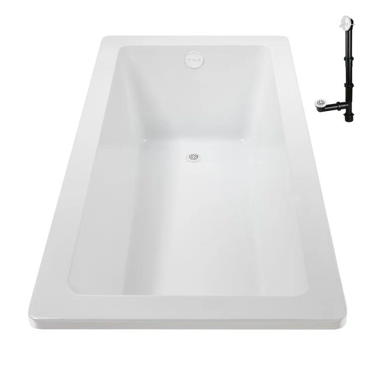 60" x 32" Acrylic Soaking Drop-In Bathtub, Drain Included