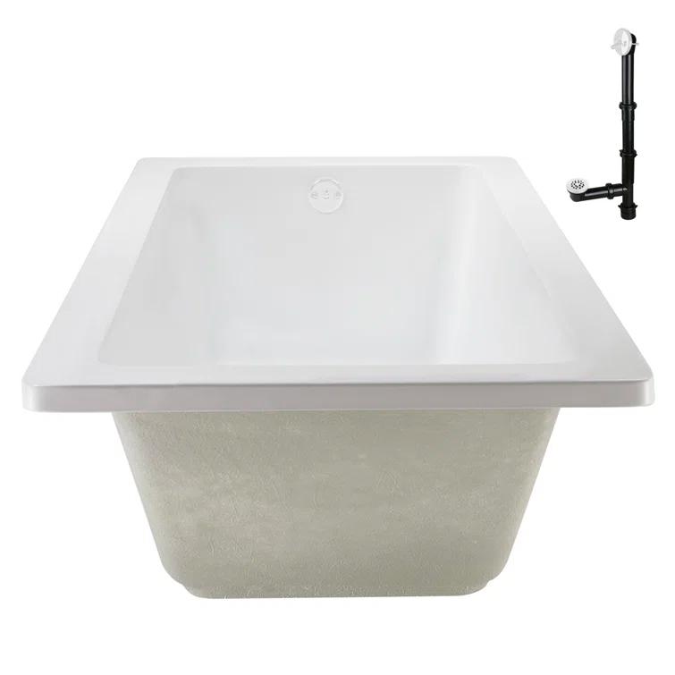 60" x 32" Acrylic Soaking Drop-In Bathtub, Drain Included