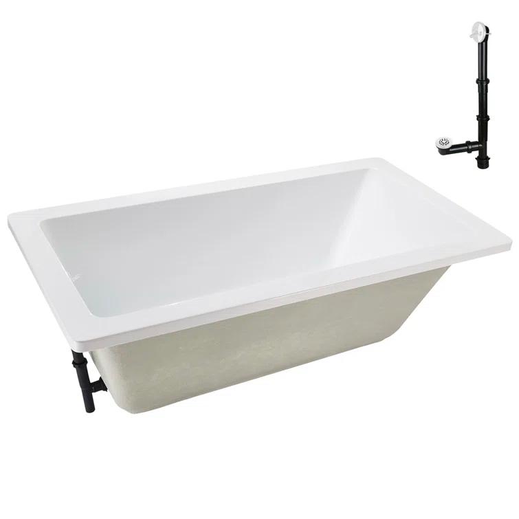 60" x 32" Acrylic Soaking Drop-In Bathtub, Drain Included