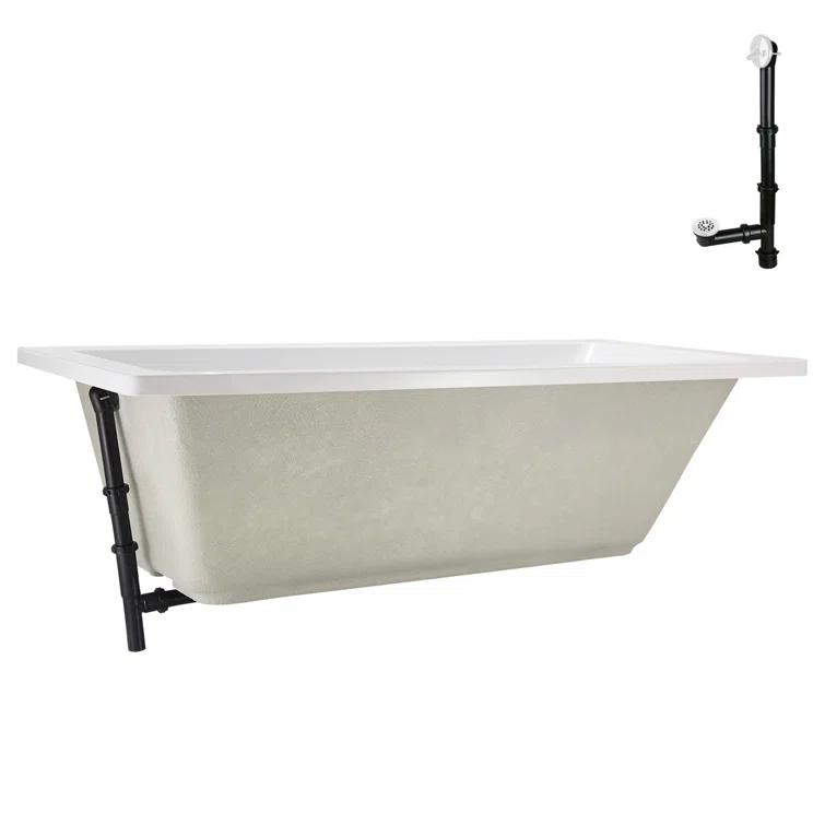 60" x 32" Acrylic Soaking Drop-In Bathtub, Drain Included
