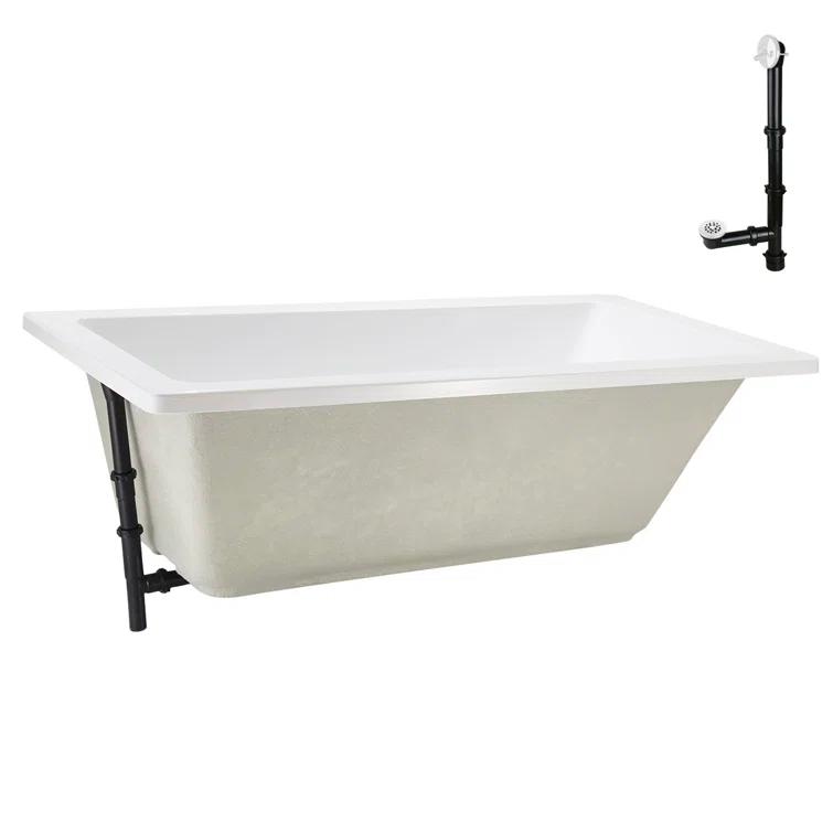 60" x 32" Acrylic Soaking Drop-In Bathtub, Drain Included