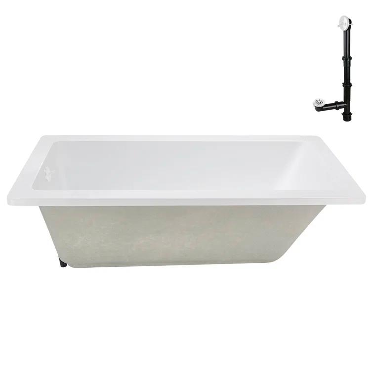 60" x 32" Acrylic Soaking Drop-In Bathtub, Drain Included