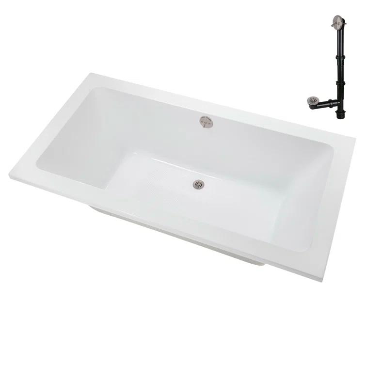 60" x 32" Acrylic Soaking Drop-In Bathtub, Drain Included