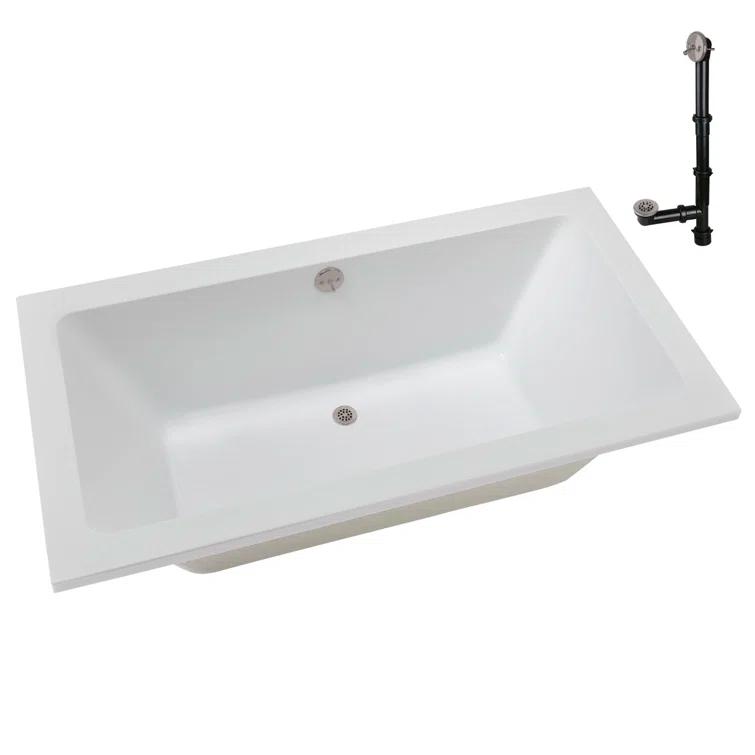 60" x 32" Acrylic Soaking Drop-In Bathtub, Drain Included