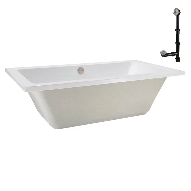 60" x 32" Acrylic Soaking Drop-In Bathtub, Drain Included