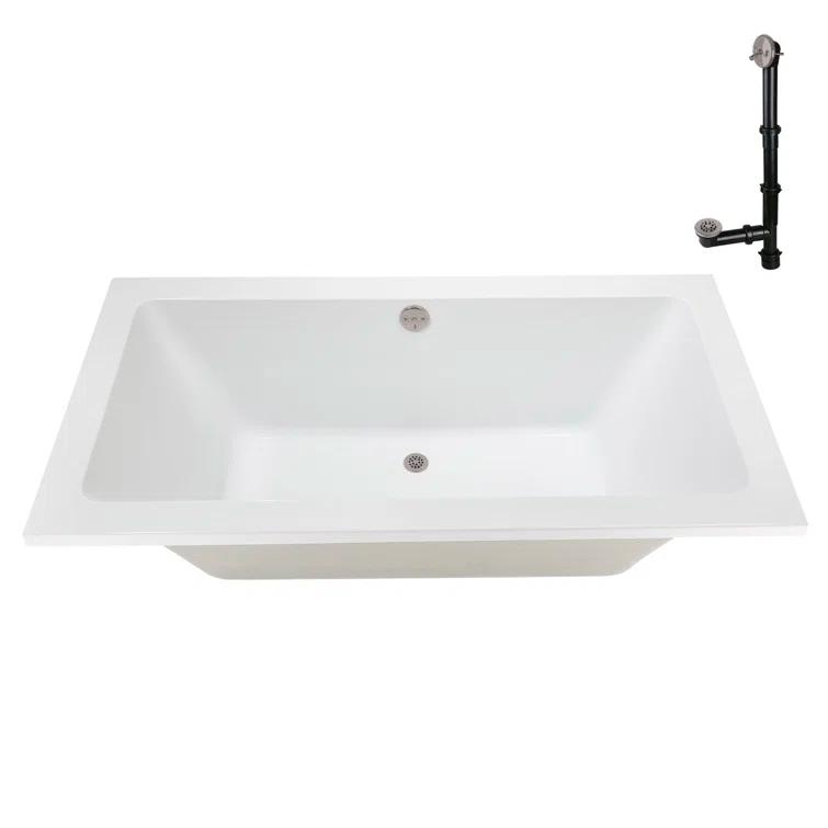 60" x 32" Acrylic Soaking Drop-In Bathtub, Drain Included