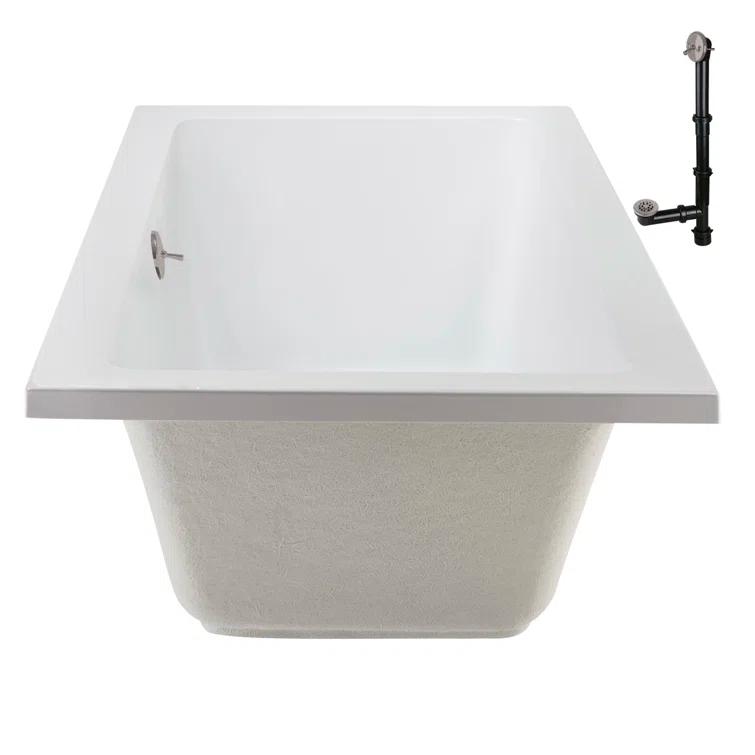 60" x 32" Acrylic Soaking Drop-In Bathtub, Drain Included