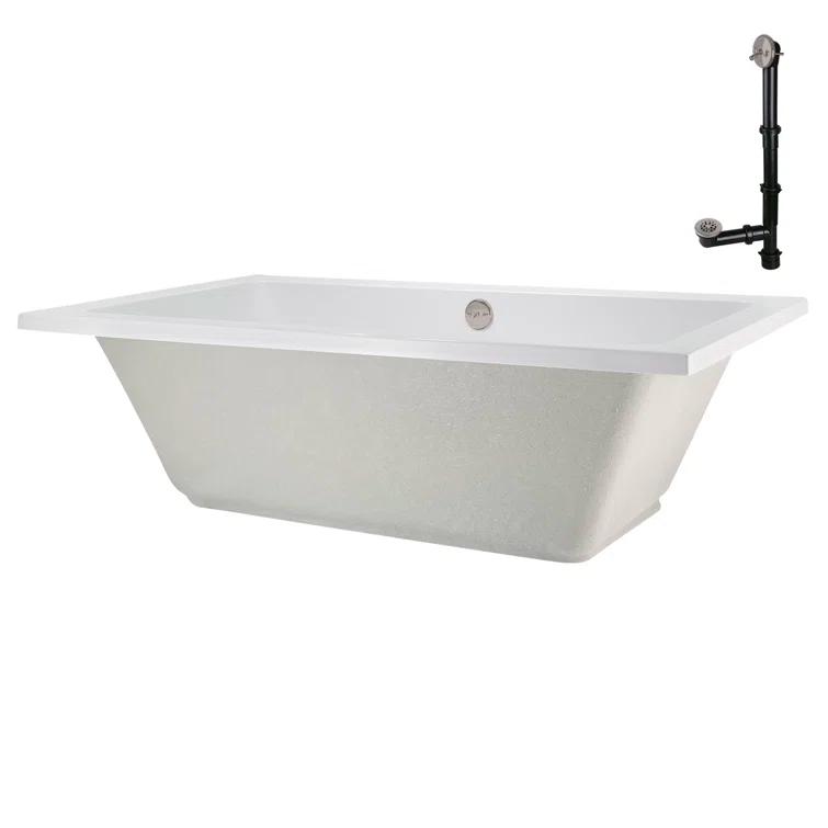60" x 32" Acrylic Soaking Drop-In Bathtub, Drain Included