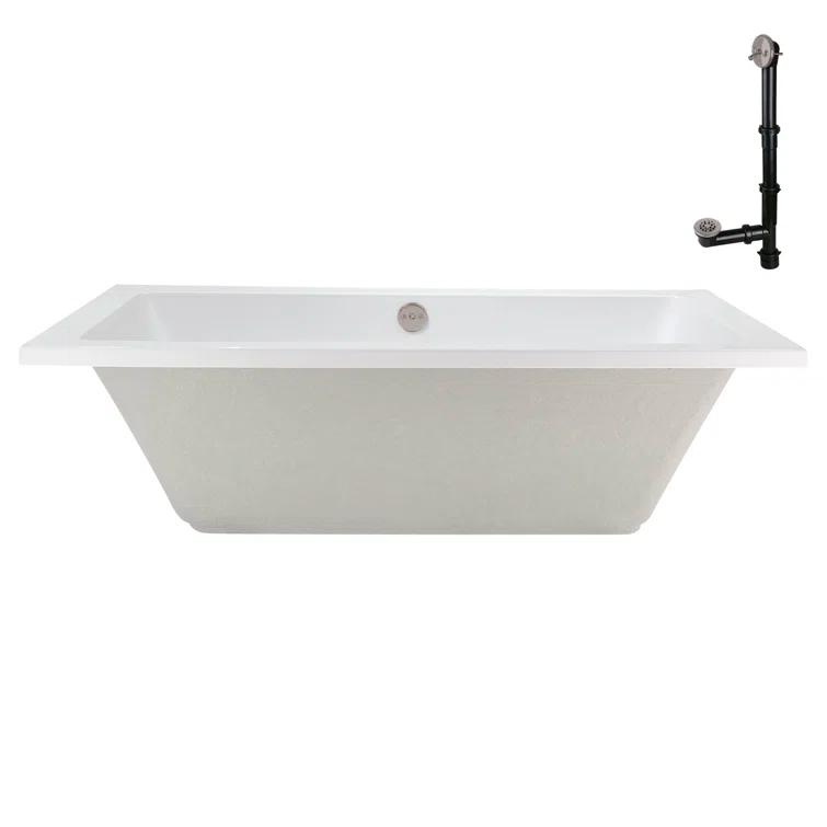 60" x 32" Acrylic Soaking Drop-In Bathtub, Drain Included