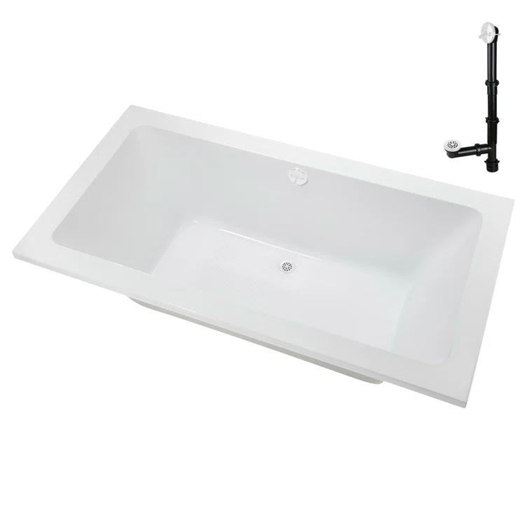 Streamline Bath 60" x 32" Acrylic Soaking Drop-In Bathtub, Drain Included N-4120-712-WH