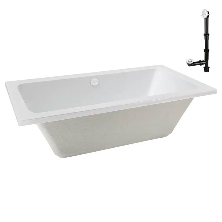 Streamline Bath 60" x 32" Acrylic Soaking Drop-In Bathtub, Drain Included N-4120-712-WH
