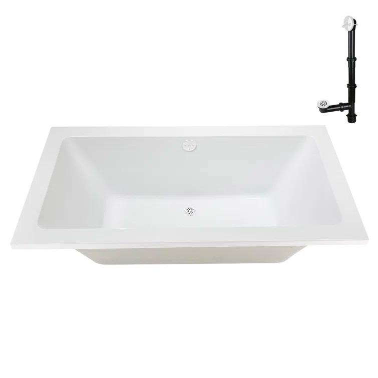 Streamline Bath 60" x 32" Acrylic Soaking Drop-In Bathtub, Drain Included N-4120-712-WH