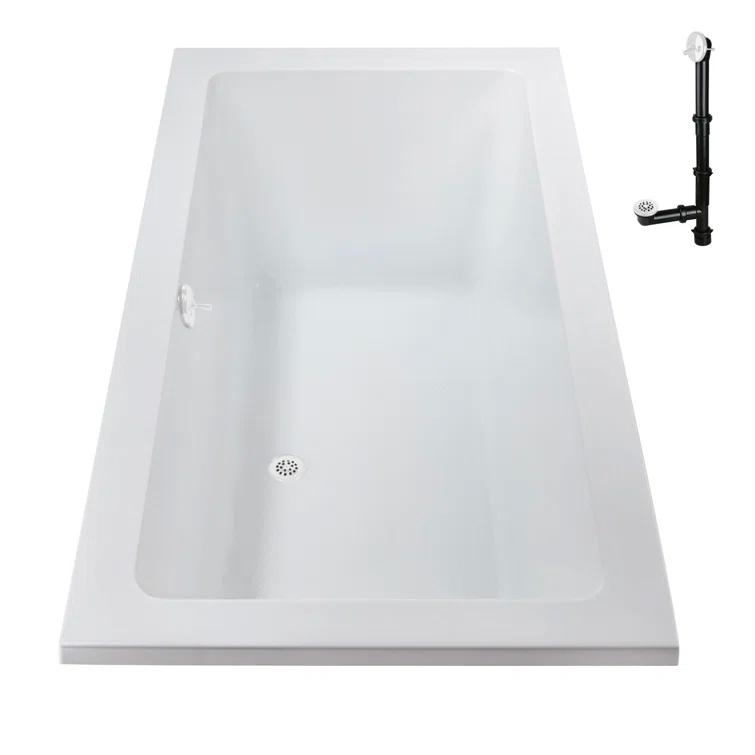 Streamline Bath 60" x 32" Acrylic Soaking Drop-In Bathtub, Drain Included N-4120-712-WH