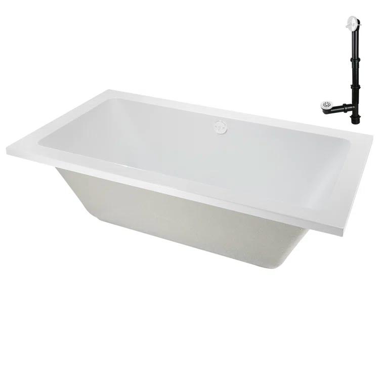 Streamline Bath 60" x 32" Acrylic Soaking Drop-In Bathtub, Drain Included N-4120-712-WH