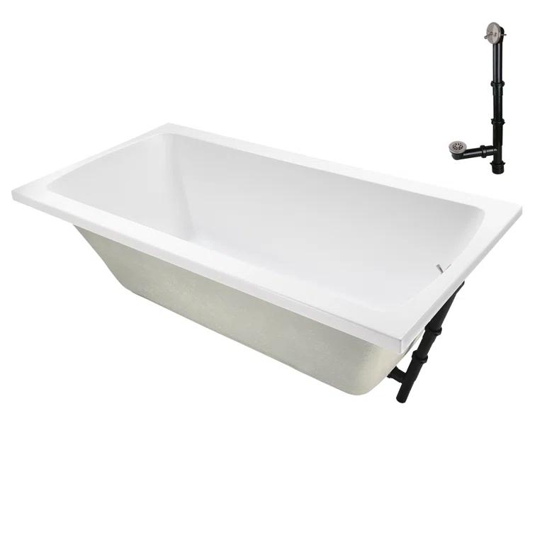60'' x 32'' Acrylic Soaking Drop-In Bathtub, Drain Included
