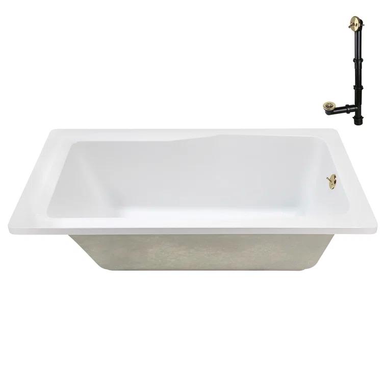 60'' x 32'' Acrylic Soaking Drop-In Bathtub, Drain Included