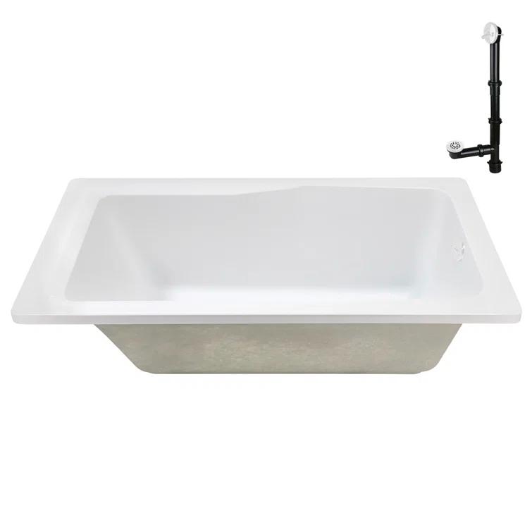 60'' x 32'' Acrylic Soaking Drop-In Bathtub, Drain Included