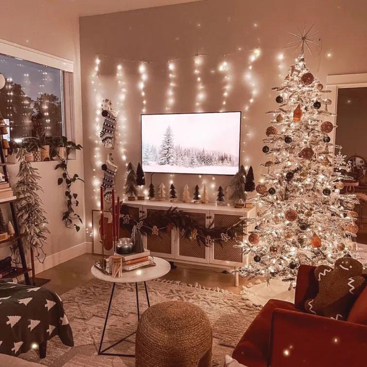 Fraser Hill Farm Fraser Hill Farm Flocked Mountain Pine Christmas Tree with LED Lights