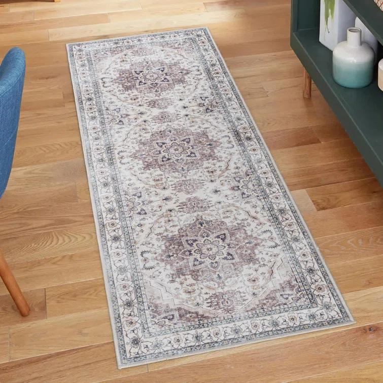Gertmenian Crystal Print Tiefi Gray Ivory Multi Traditional Medallion Washable Flat Pile Indoor Area Rug