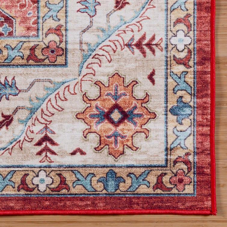 Gertmenian Crystal Print Cullen Red Cream Multi Traditional Transitional Casual Floral Washable Digital Print Indoor Area Rug