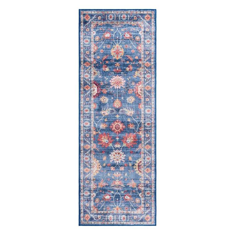 Gertmenian Crystal Print Cullen Navy Blue Multi Transitional Floral Border Washable Flat Pile Indoor Area Rug