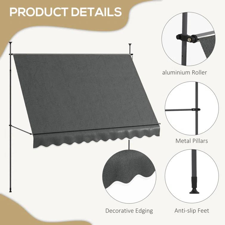 Outsunny D Polyester Cover Retractable Patio Awning