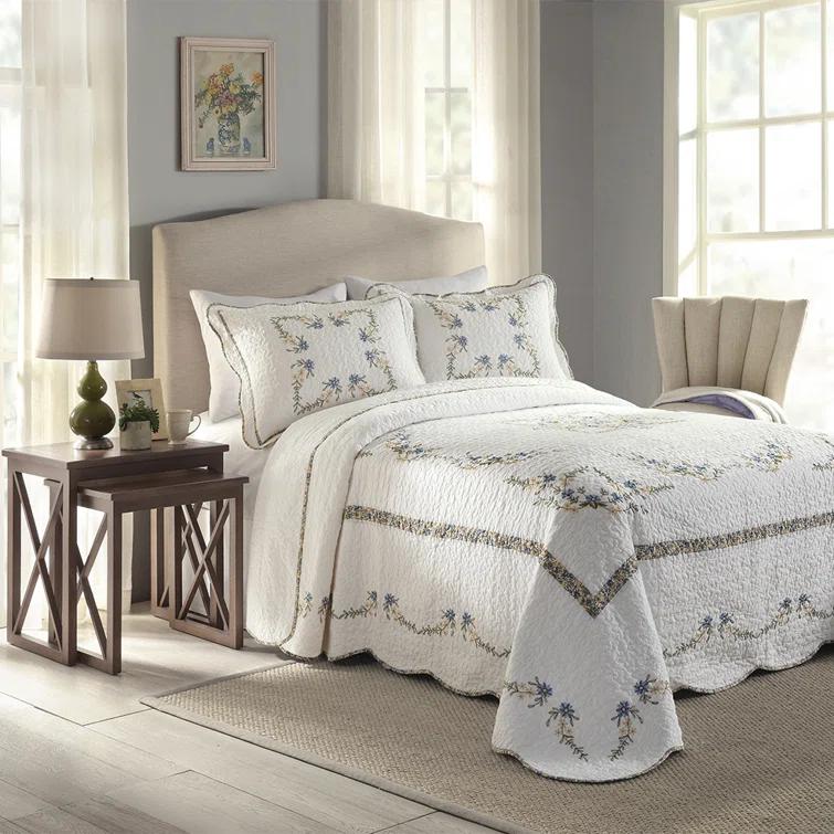 Modern Heirloom Heather Floral Embroidered Single Bedspread & Reviews | Wayfair