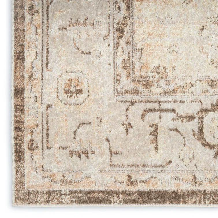 Haydel Oriental Machine Washable Power Loom Polyester Area Rug in Beige
