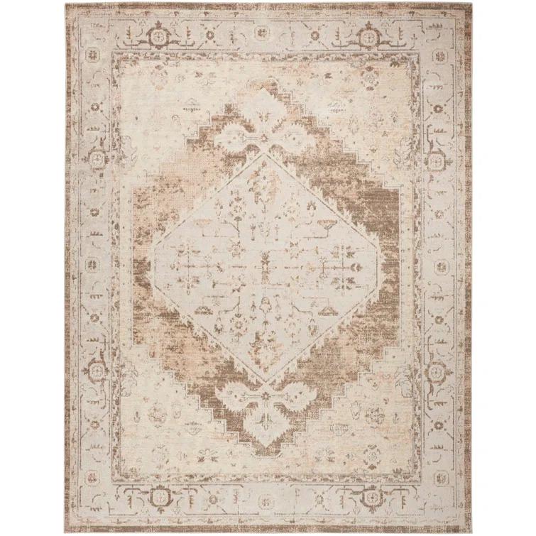 Haydel Oriental Machine Washable Power Loom Polyester Area Rug in Beige