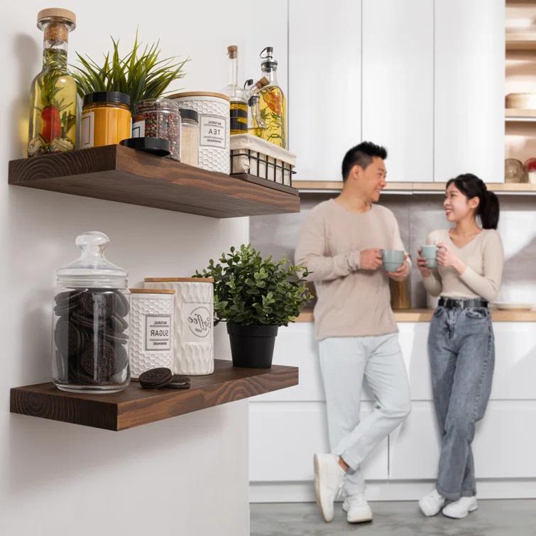 Baobab Workshop Solid Wood Floating Shelves, Wooden Shelves for Wall (Set of 2)