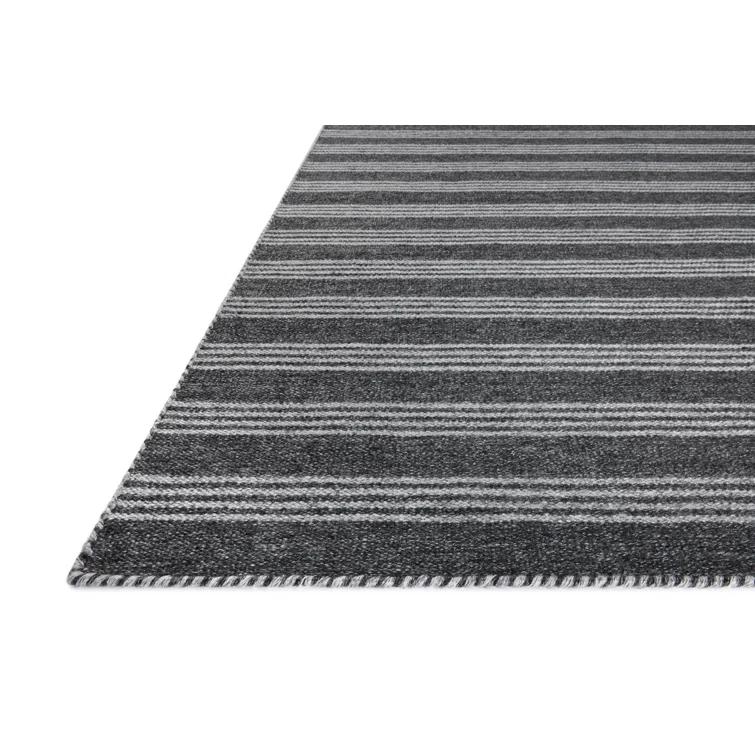 Charlie Striped Hand Loomed Polyester Indoor / Outdoor Area Rug in Black/Gray