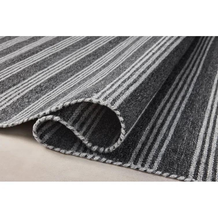 Charlie Striped Hand Loomed Polyester Indoor / Outdoor Area Rug in Black/Gray