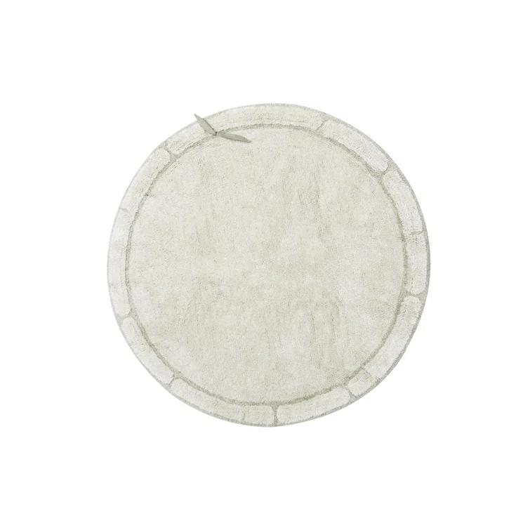 Lorena Canals Round Hand Tufted 3'11.25" x 3'11.25" Cotton/Bamboo Slat / Seagrass Area Rug in Natural/Ivory/Olive