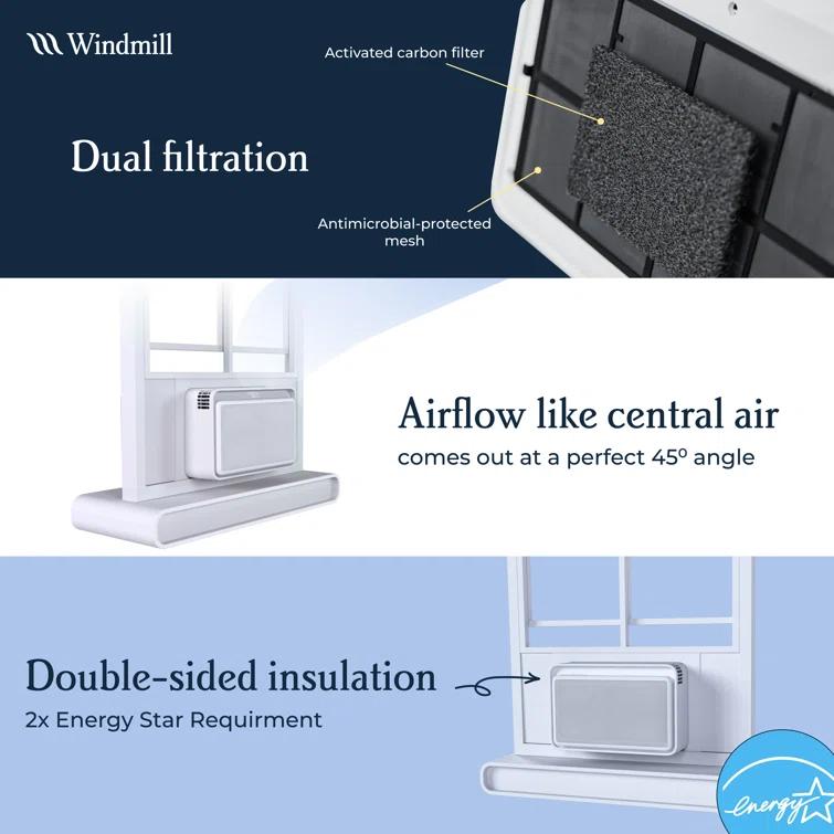 Windmill 10,000 BTU Inverter Window Air Conditioner with WhisperTech - Ultra-Quiet & Smart, Cools up to 450 Sq. Ft. - #1 Easy Install, App/Wi-Fi, Voice-Enabled, Remote Control, Energy Star
